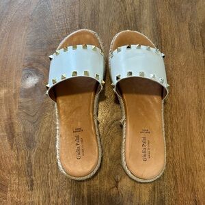 Giulia Palai Leather Slide Sandals White with Studs